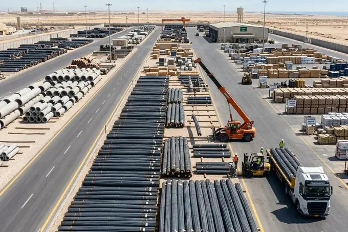 مواد بناء جاهزة للتوريد في مستودع مورد