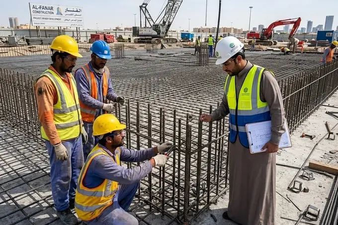 فريق مقاول باطن متخصص أثناء تنفيذ أعمال في الموقع